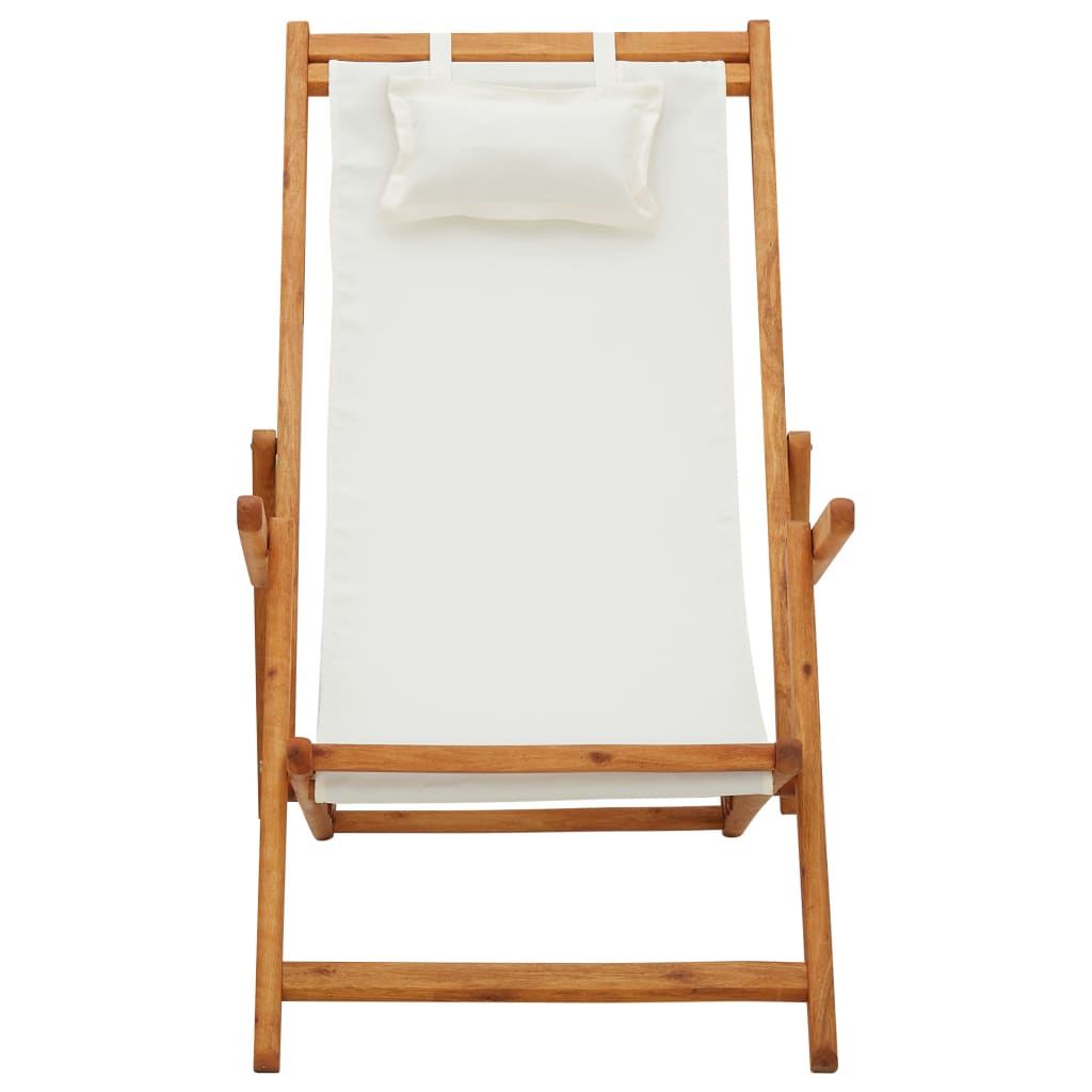 Cadeira de praia dobrável madeira eucalipto maciça/tecido creme