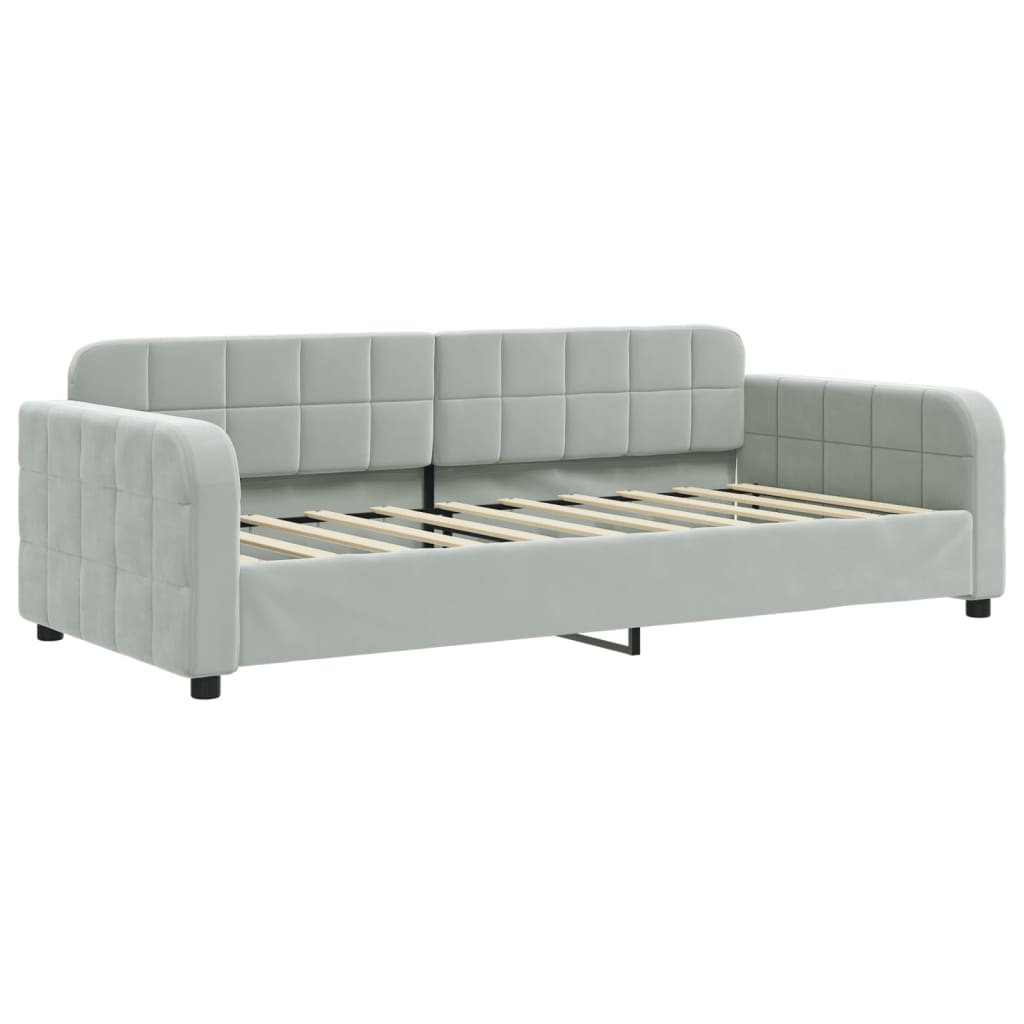 Sofá-cama com colchão 90x190 cm veludo cinzento-claro