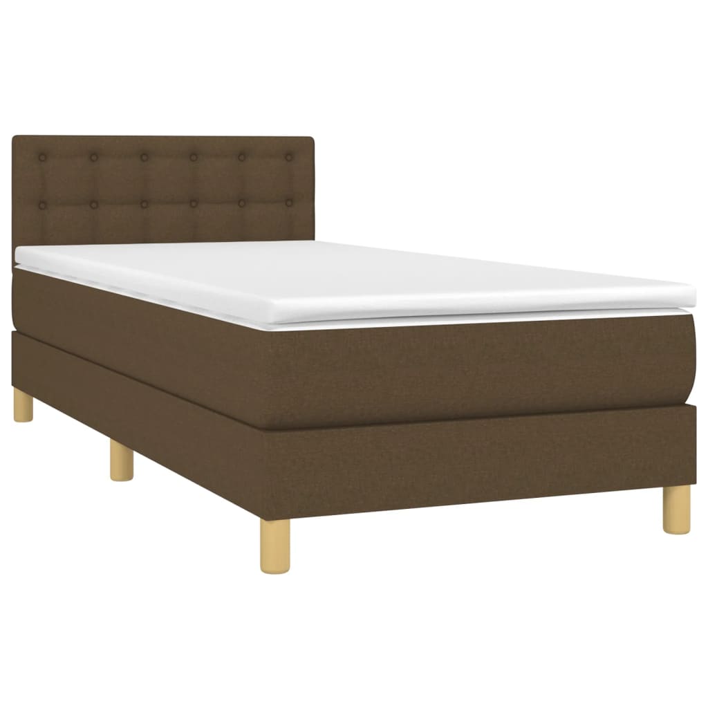 Cama box spring c/ colchão/LED 90x190 cm tecido castanho-escuro