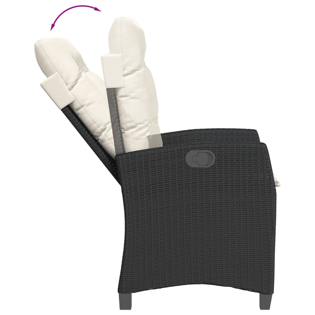 5 Pcs conjunto de jantar p/ jardim c/ almofadões vime PE preto