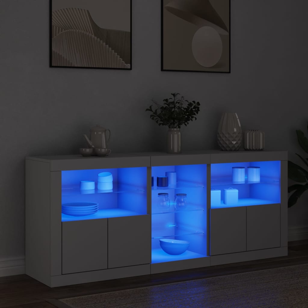 Aparador com luzes LED 162x37x67 cm branco
