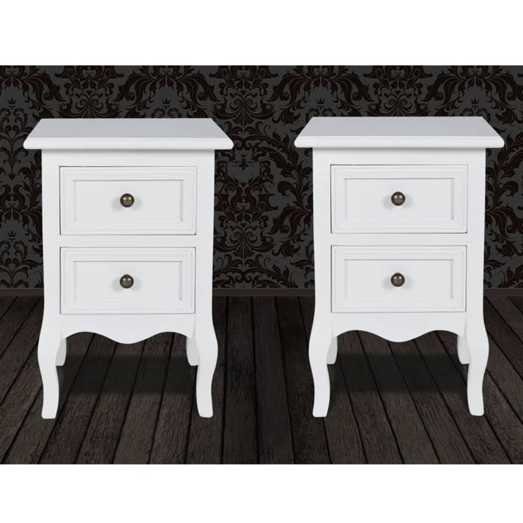 Mesas-de-cabeceira com 2 gavetas 2 pcs MDF branco