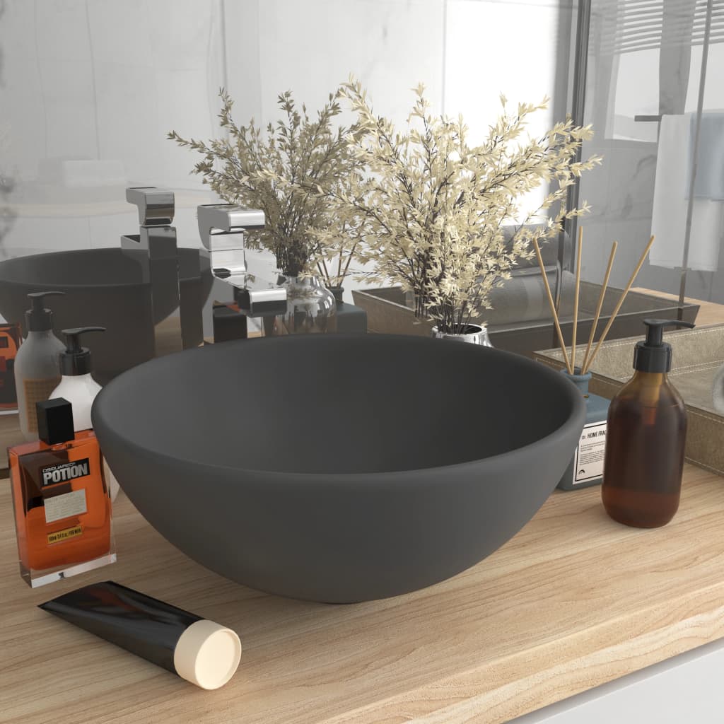 Lavatório wc luxuoso redondo 32,5x14cm cerâmica cinzento mate