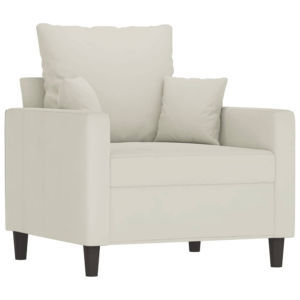 3 Pcs conjunto de sofás com almofadões veludo cor creme