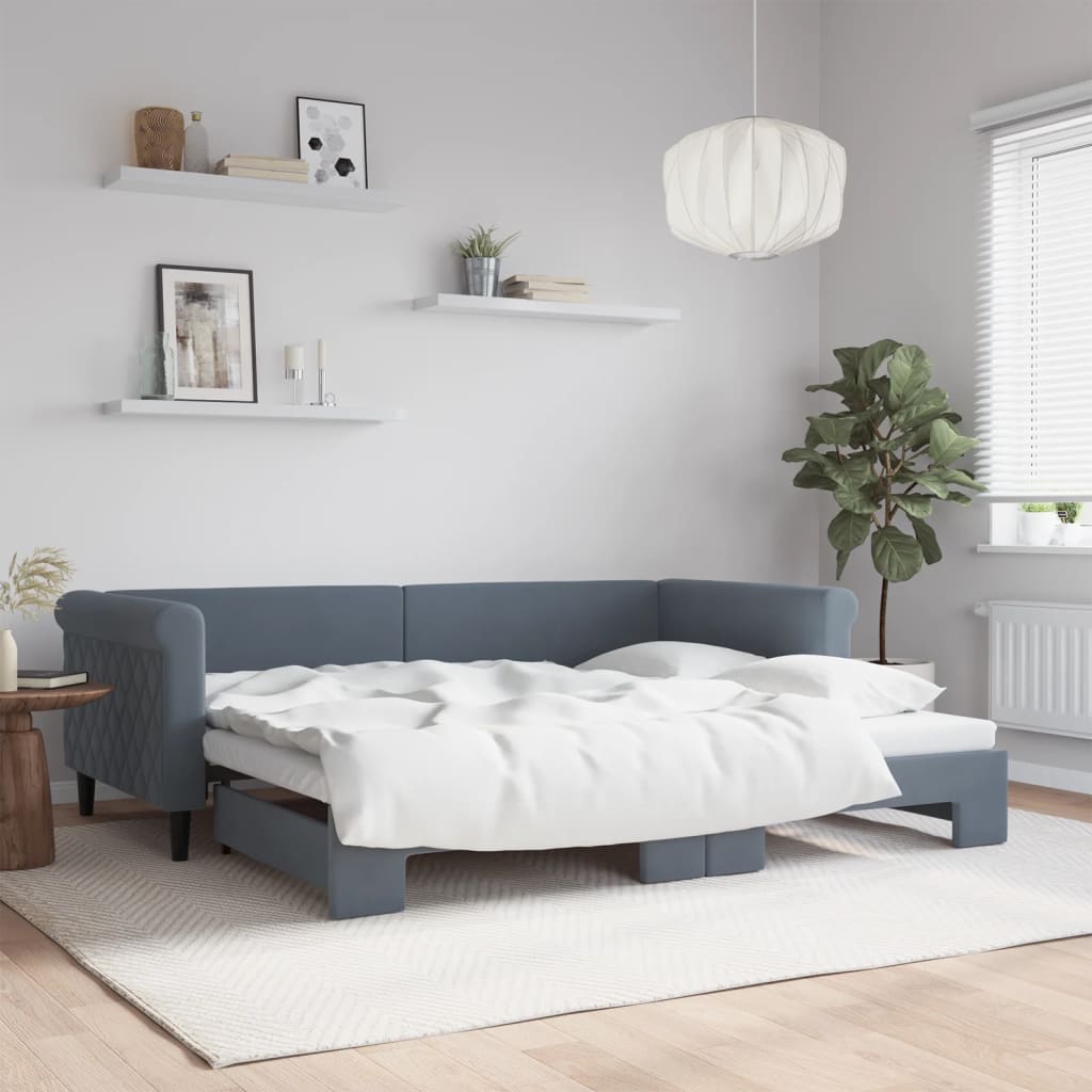 Sofá-cama com gavetão 90x200 cm veludo cinzento-escuro
