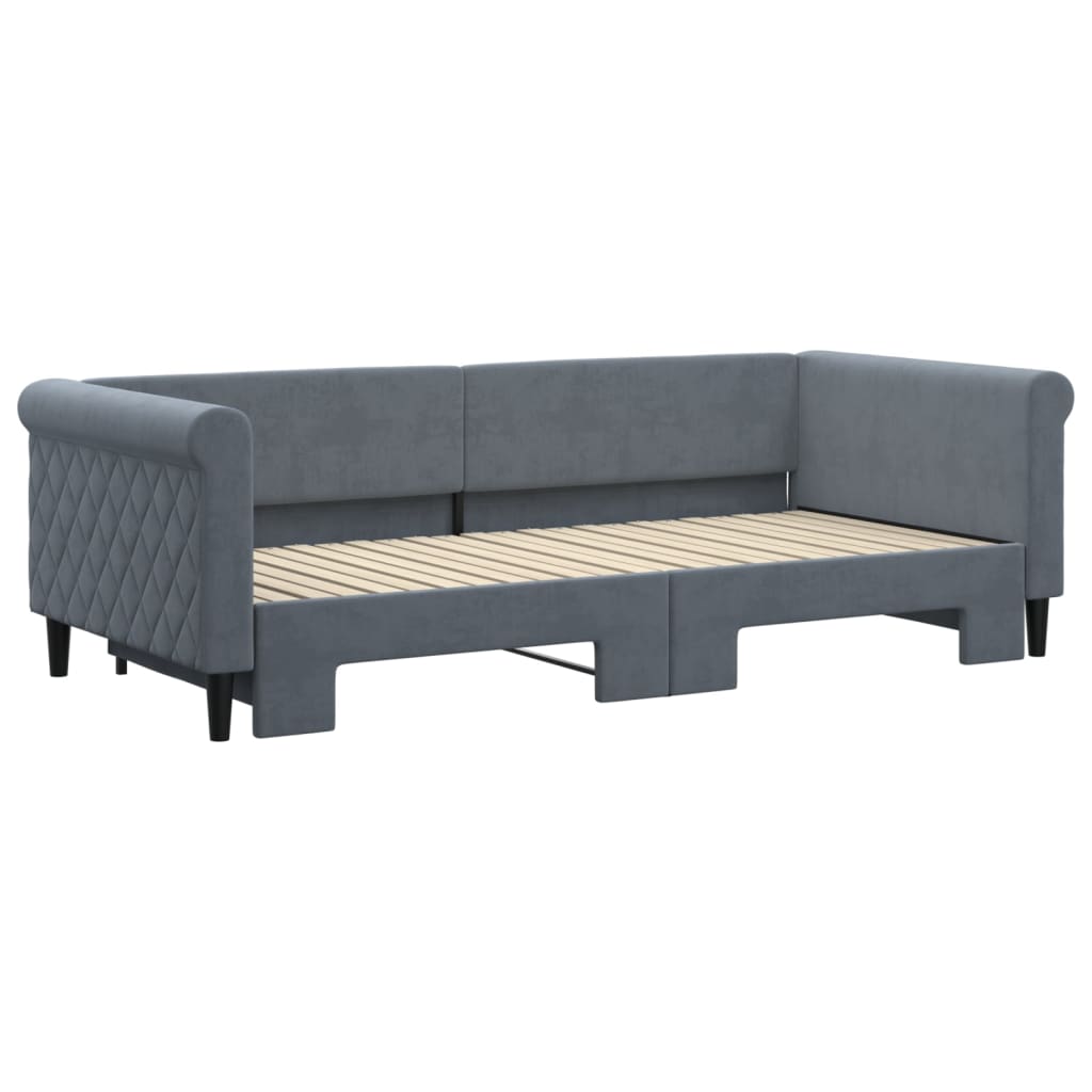 Sofá-cama com gavetão 90x200 cm veludo cinzento-escuro