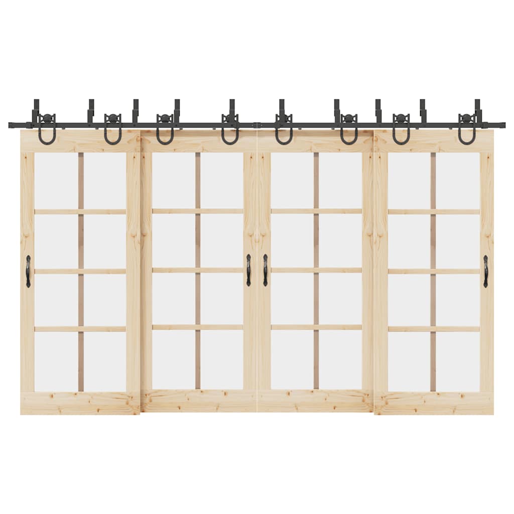 Kit de ferragens para porta deslizante 366 cm aço preto