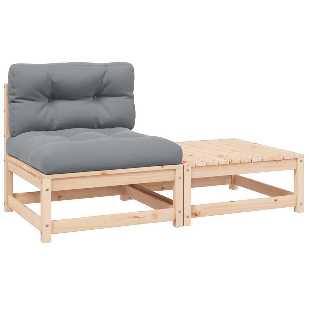 2 Pcs conjunto lounge de jardim com almofadões pinho maciço