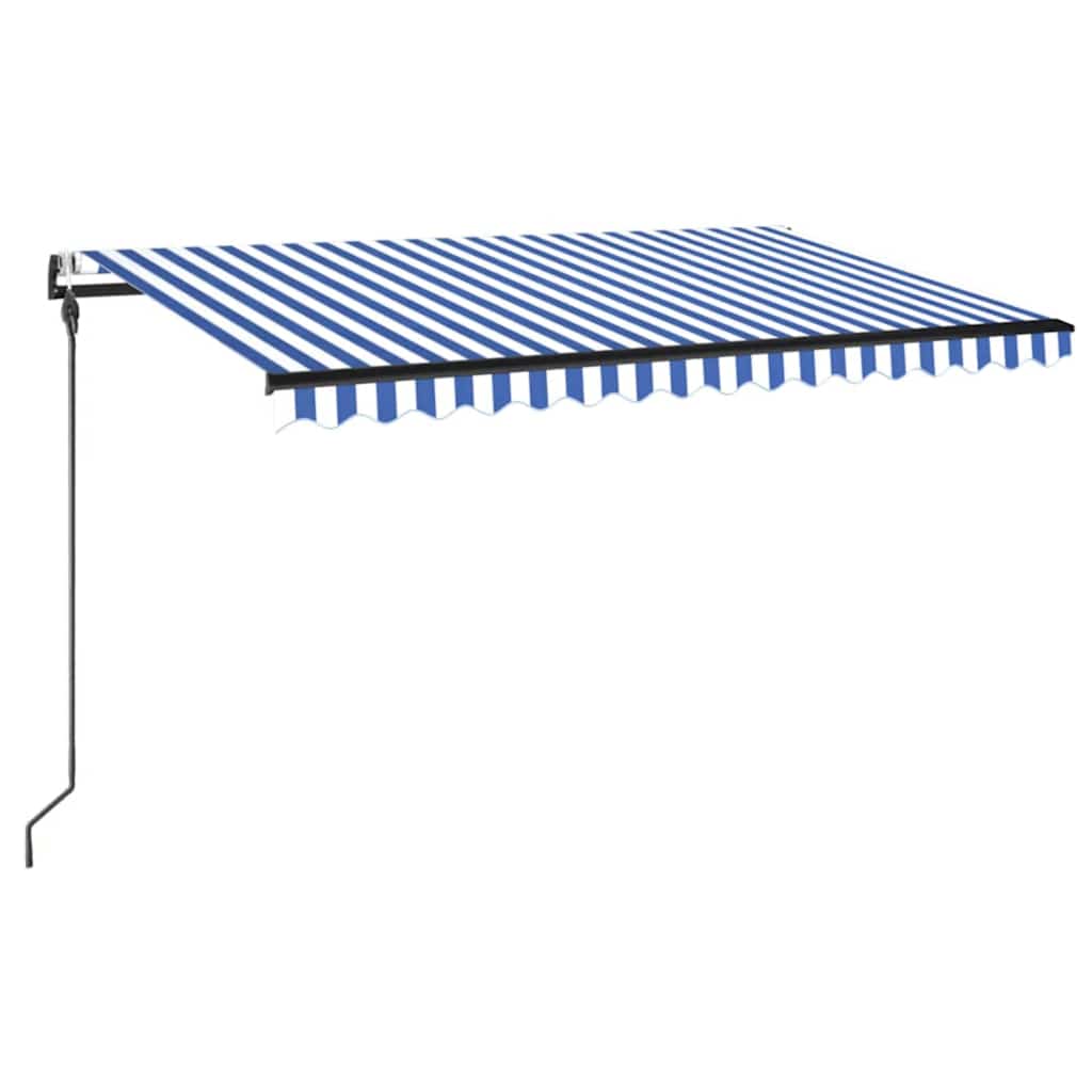 Toldo autom. c/ LED e sensor de vento 450x300 cm azul/branco