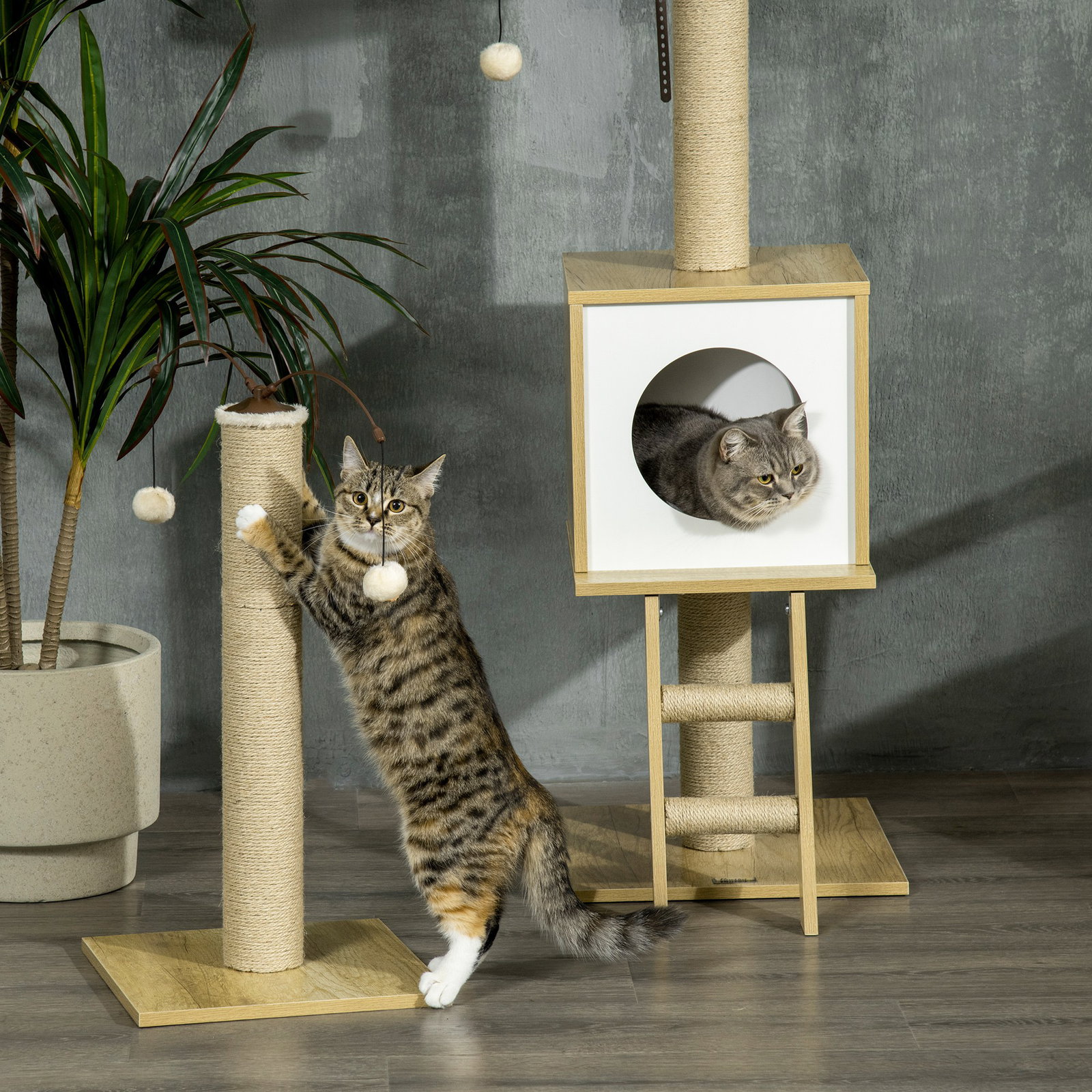 Árvore para gatos do chão ao teto 220-260cm com altura ajustável plataformas rede caverna poste de juta 40x40225-285cm bege