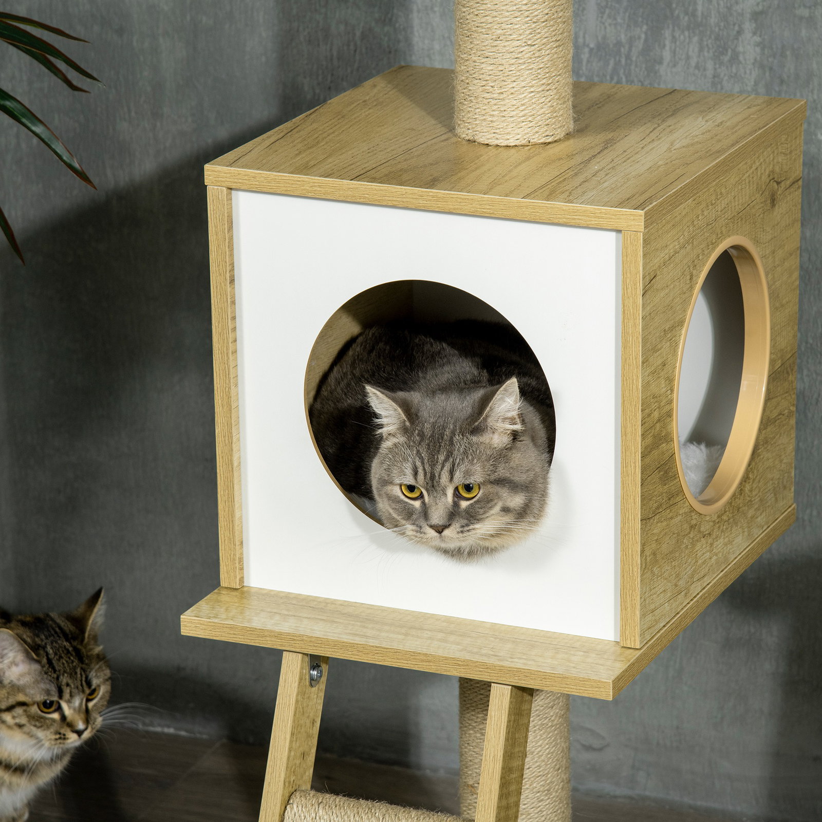 Árvore para gatos do chão ao teto 220-260cm com altura ajustável plataformas rede caverna poste de juta 40x40225-285cm bege
