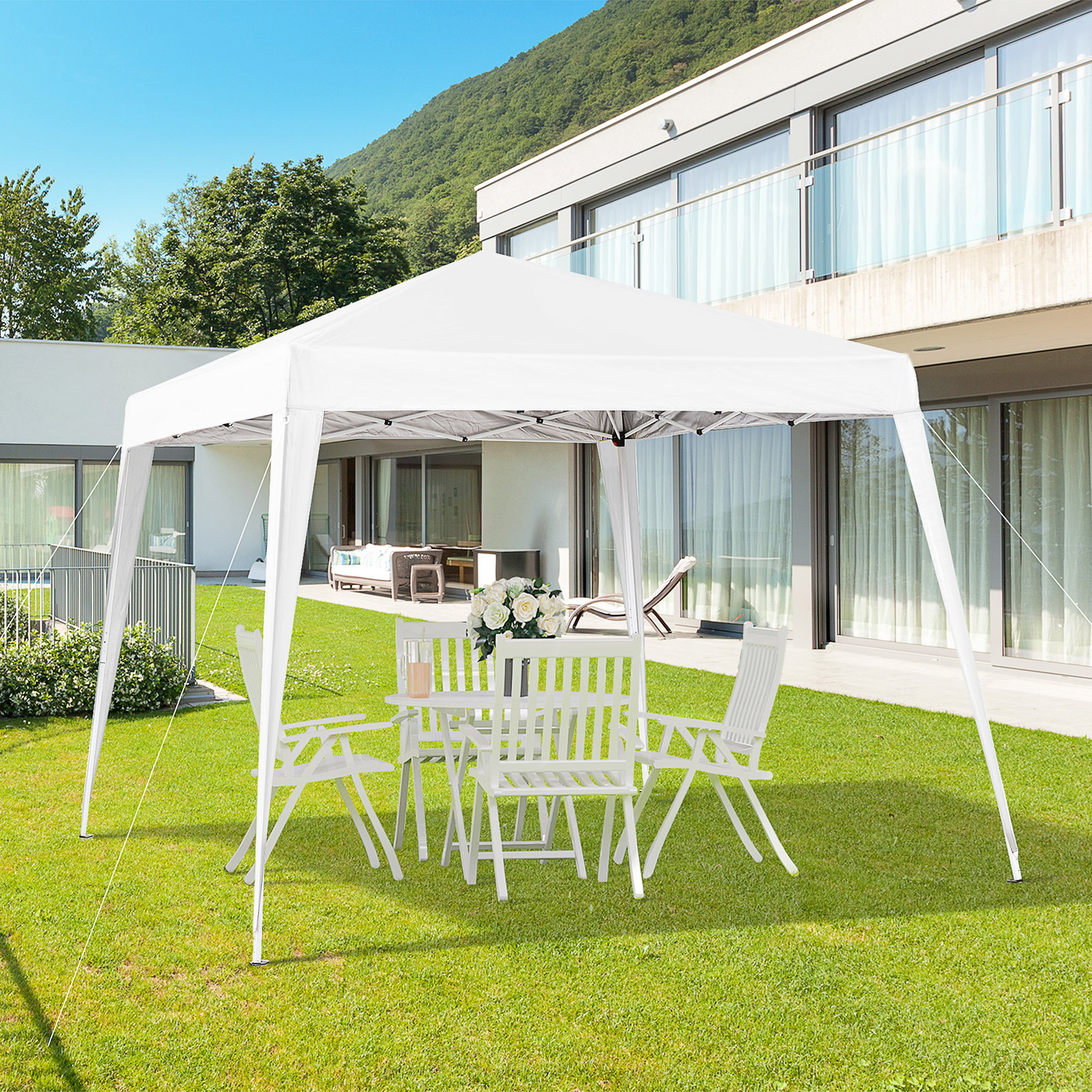 Tenda dobrável tenda com desenho pop up para jardim campismo festas eventos aço e oxford 297x297x250 cm branco