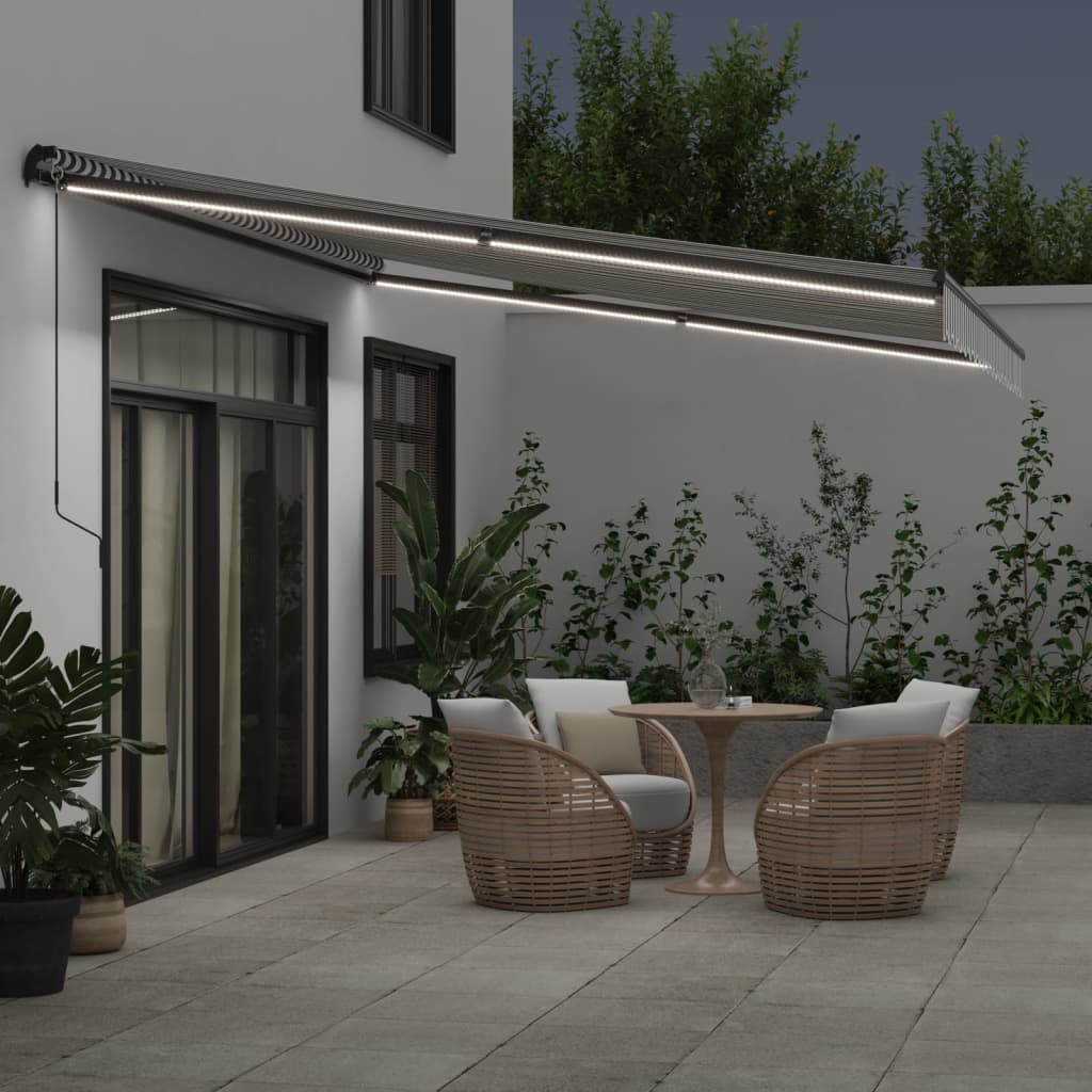 Toldo retrátil manual com luzes leds 450x350cm antracite/branco