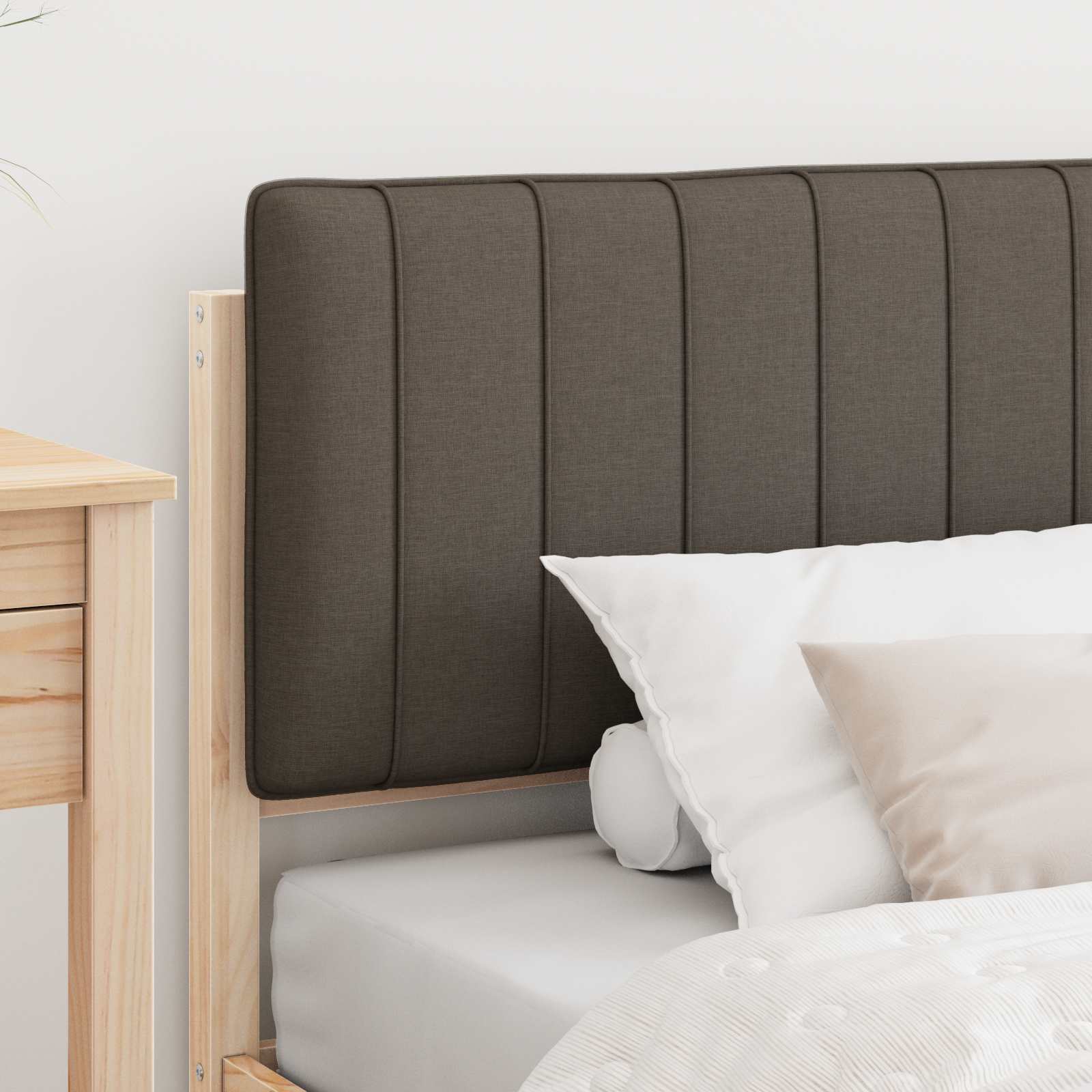 Estrutura de cama com cabeceira estofada cinzento-acastanhado