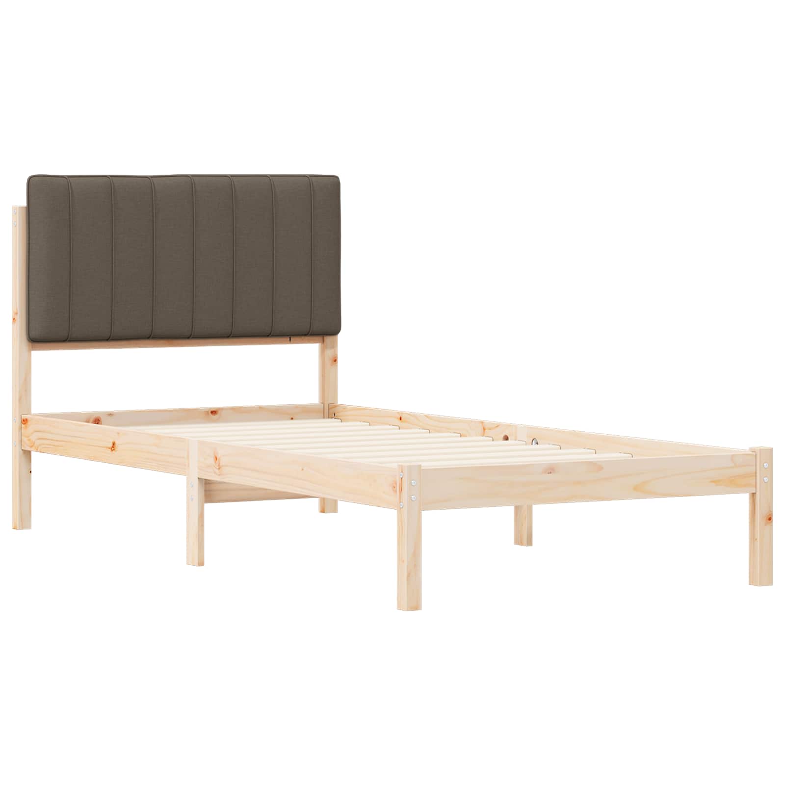 Estrutura de cama com cabeceira estofada cinzento-acastanhado