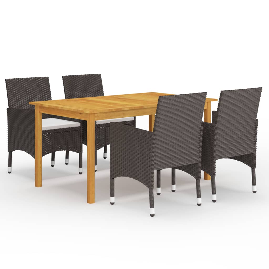5 Pcs conjunto de jantar para jardim castanho