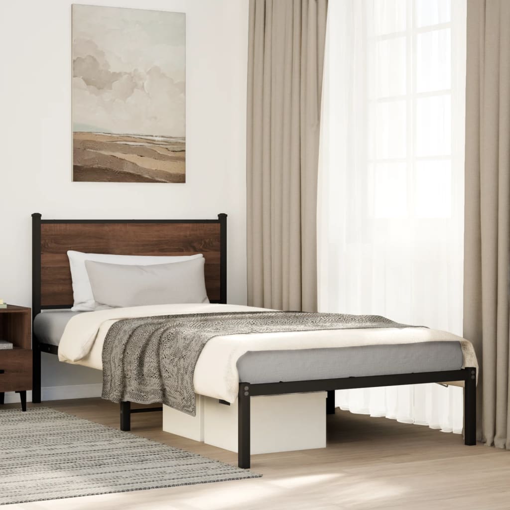 Estrutura de cama sem colchão 100x190cm metal carvalho castanho