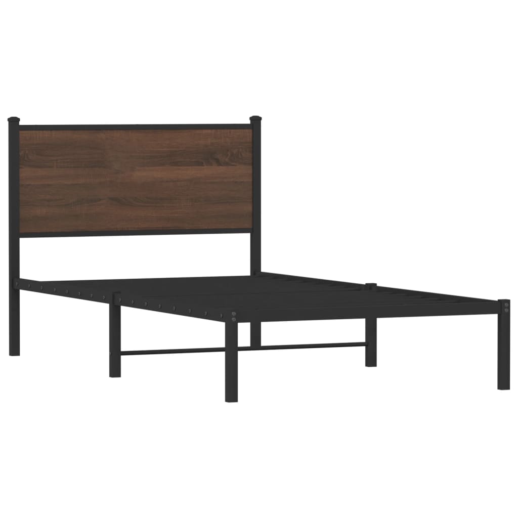 Estrutura de cama sem colchão 100x190cm metal carvalho castanho
