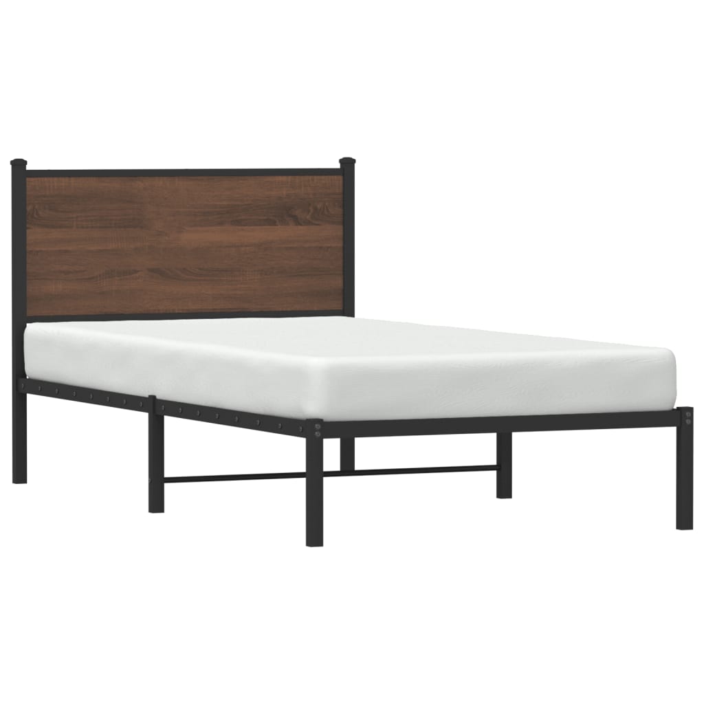 Estrutura de cama sem colchão 100x190cm metal carvalho castanho