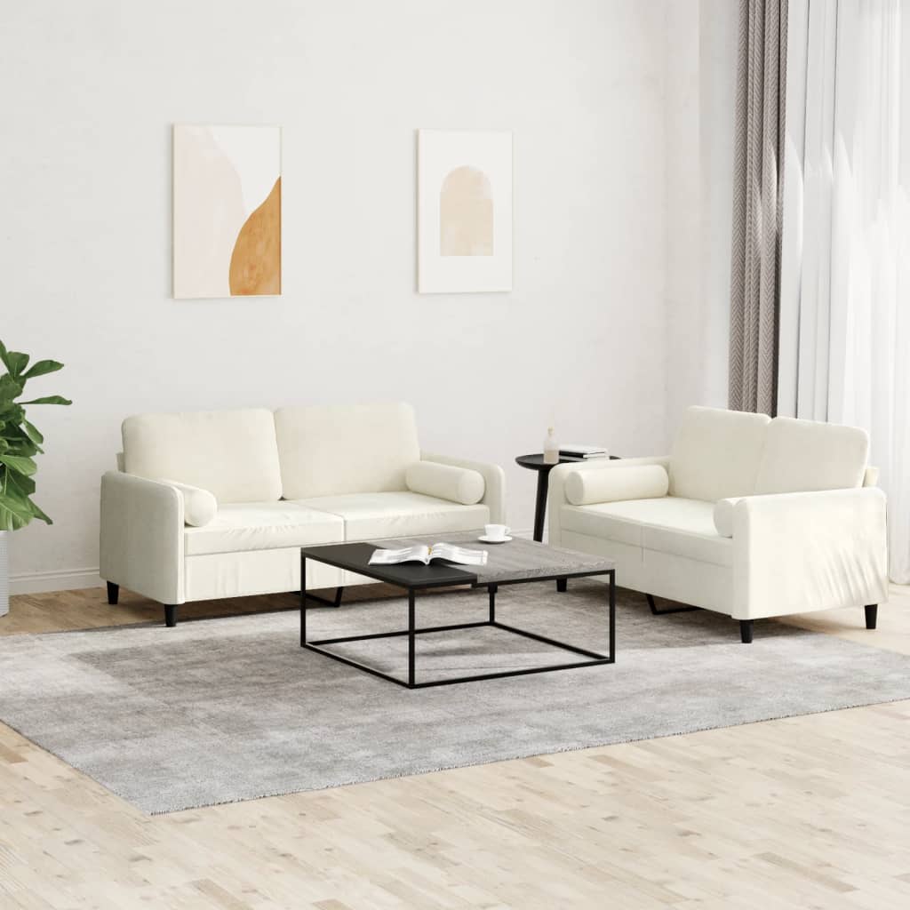 2 Pcs conjunto de sofás com almofadas veludo cor creme
