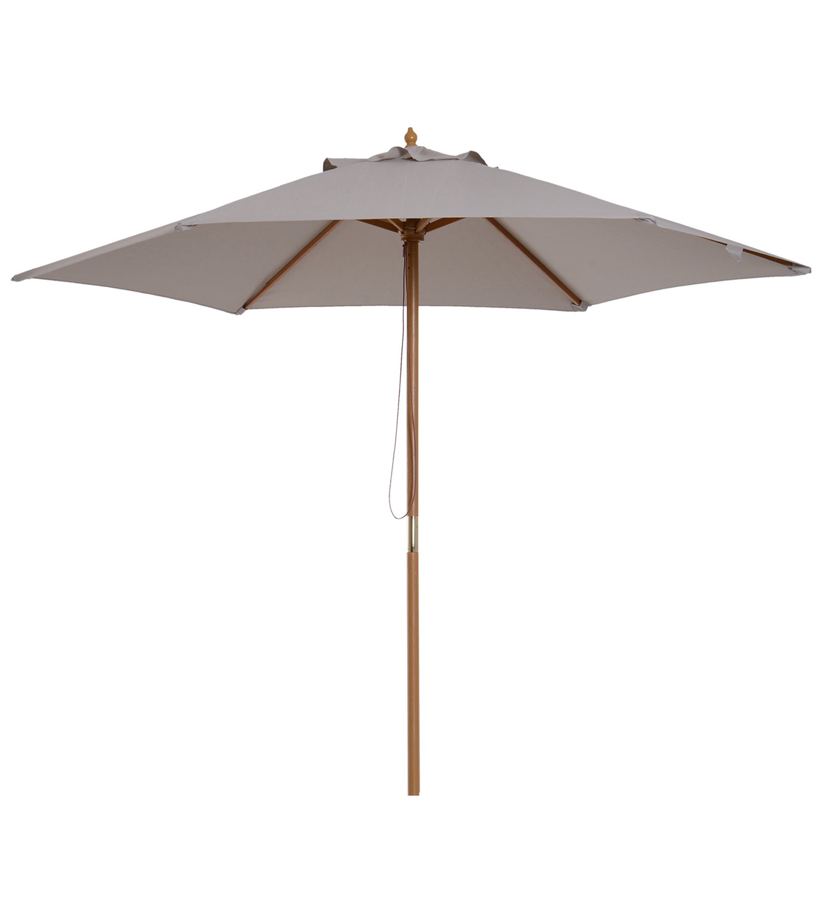 Chapéu de Sol de Madeira Ø250x230 cm para Exterior com 6 Hastes Sistema de Corda com Fixação Desmontável Portátil Cinza