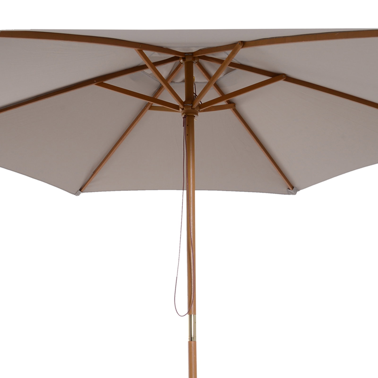 Chapéu de Sol de Madeira Ø250x230 cm para Exterior com 6 Hastes Sistema de Corda com Fixação Desmontável Portátil Cinza