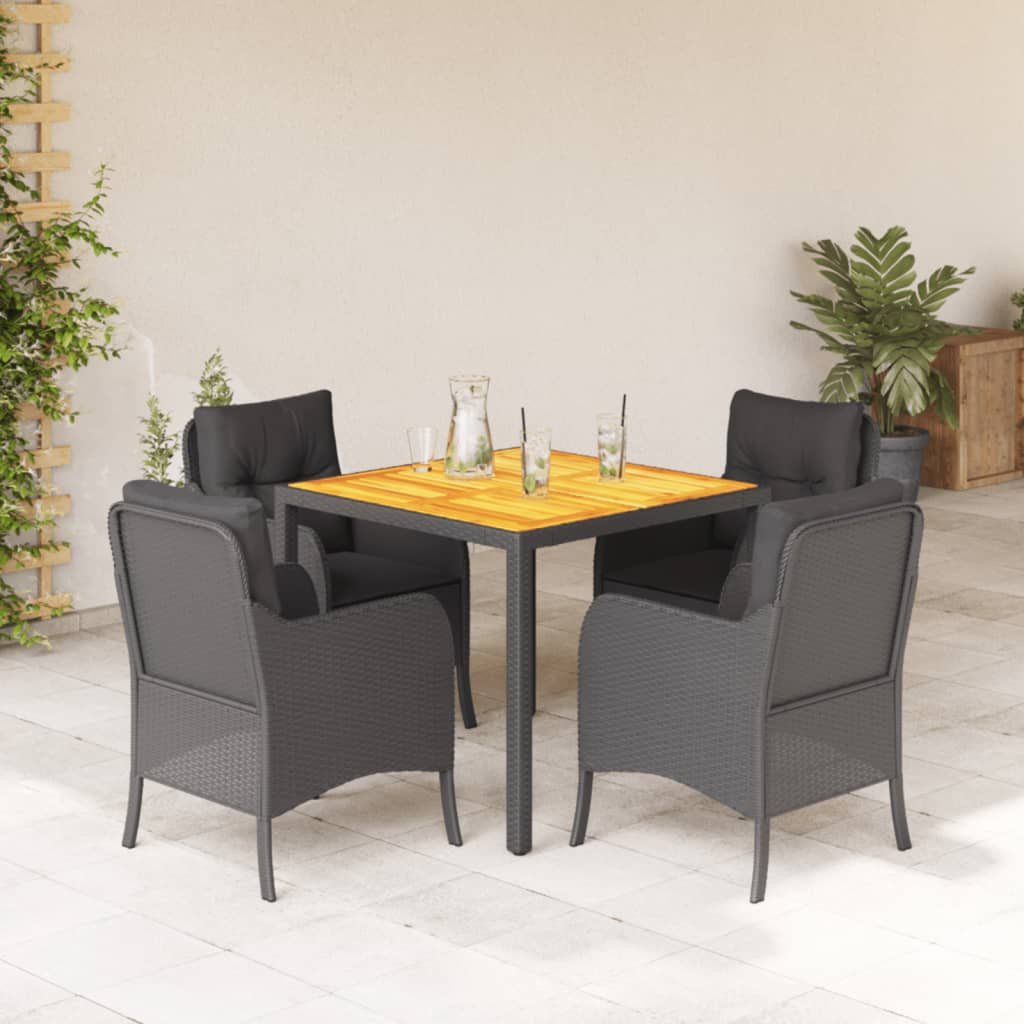 5 Pcs conjunto de jantar p/ jardim c/ almofadões vime PE preto