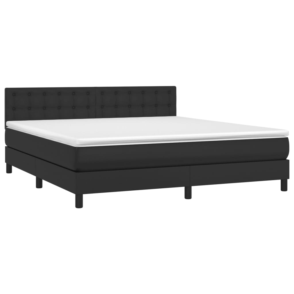 Cama box spring c/ colchão/LED 180x200cm couro artificial preto