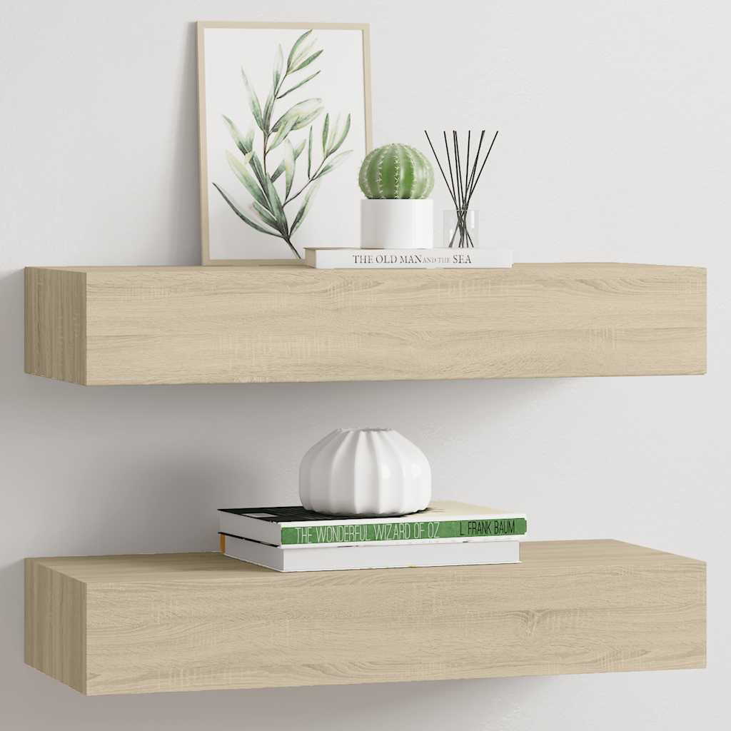 Prateleiras parede c/ gavetas 2 pcs MDF 60x23,5x10 cm carvalho