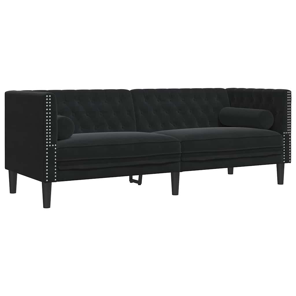 3 Pcs conjunto de sofás chesterfield com rolos veludo preto
