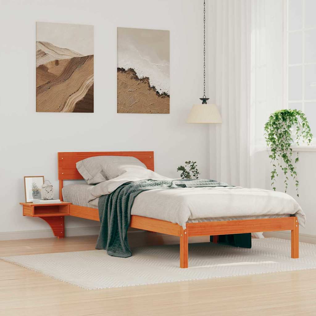 Estrutura da cama com cabeceira marrom cera 90 x 200 cm