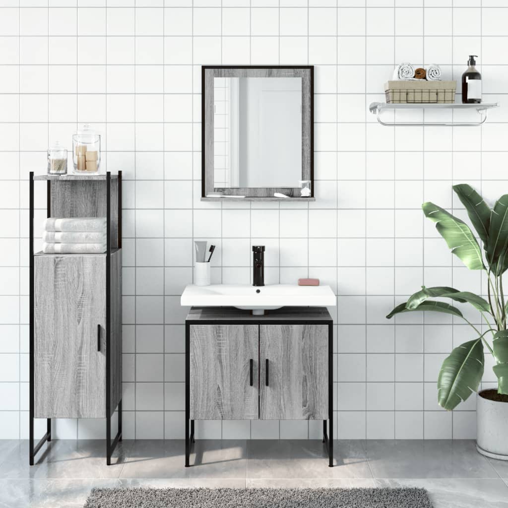 3 Pcs conjunto móveis wc derivados de madeira cinzento sonoma