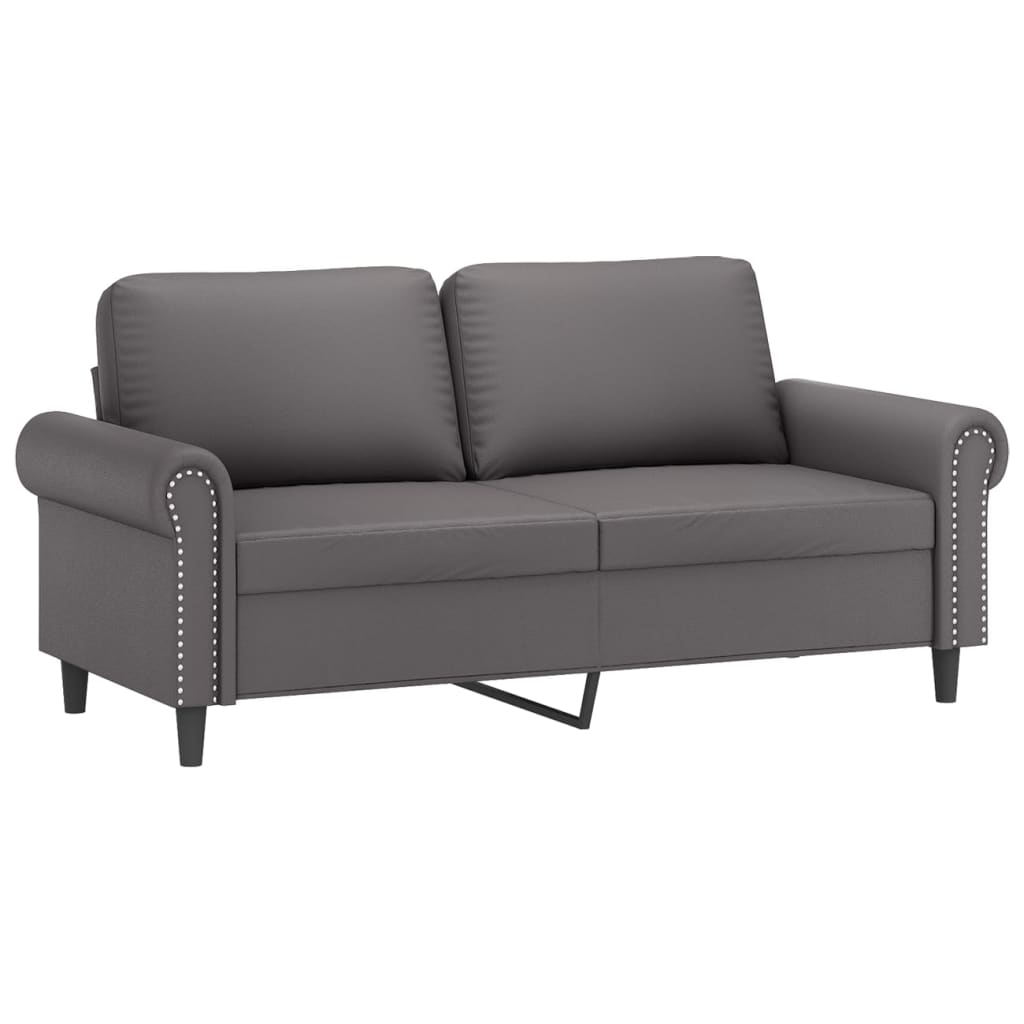 Sofá 2 lugares + almofadas decorativas 140cm couro artif. cinza