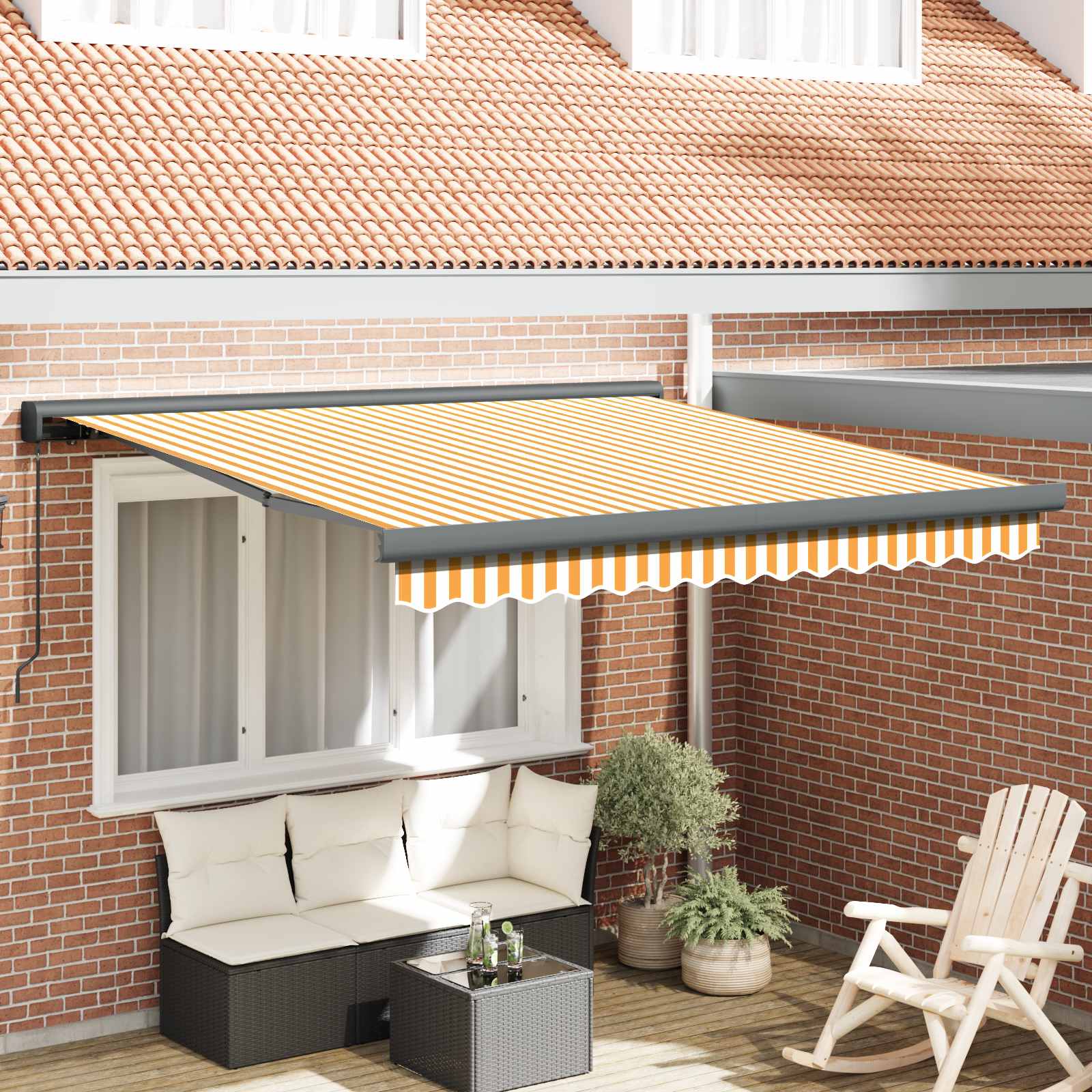 | Toldo retrátil | azul e branco com estrutura branca 3,5 x 2,5 m