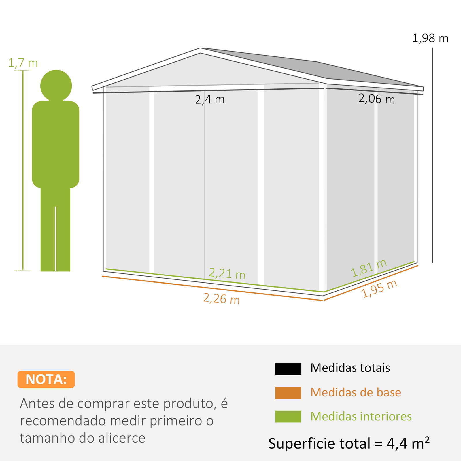 Abrigo de jardim 4,4 m² 240x206x198 cm abrigo de jardim com porta de correr e fechadura cinza escuro