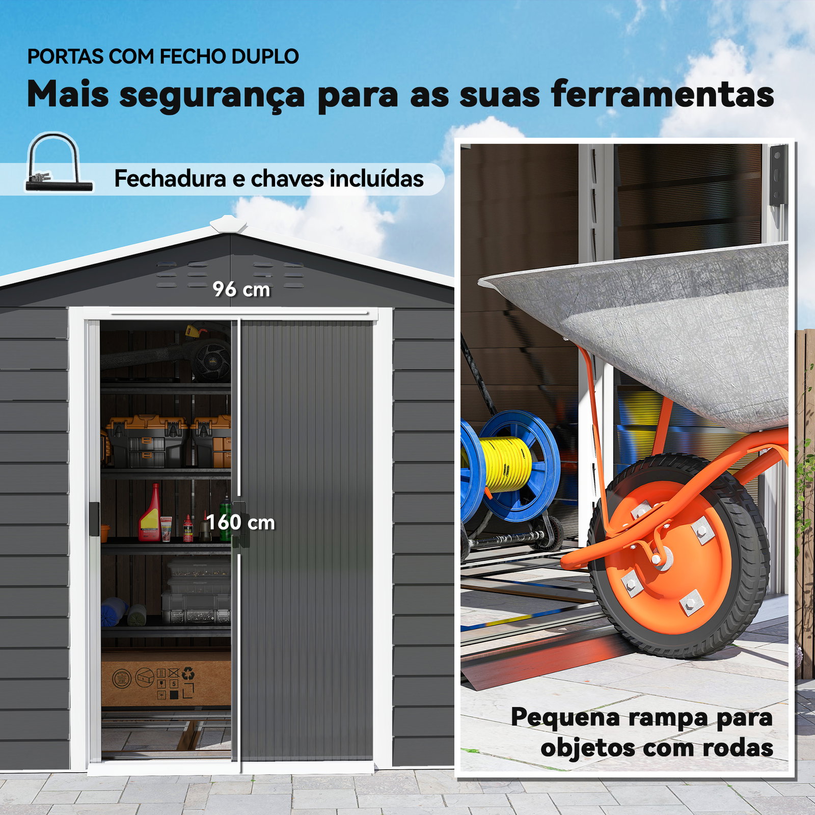 Abrigo de jardim 4,4 m² 240x206x198 cm abrigo de jardim com porta de correr e fechadura cinza escuro