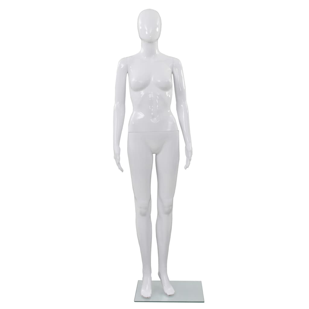 Manequim feminino completo base em vidro 175cm branco brilhante