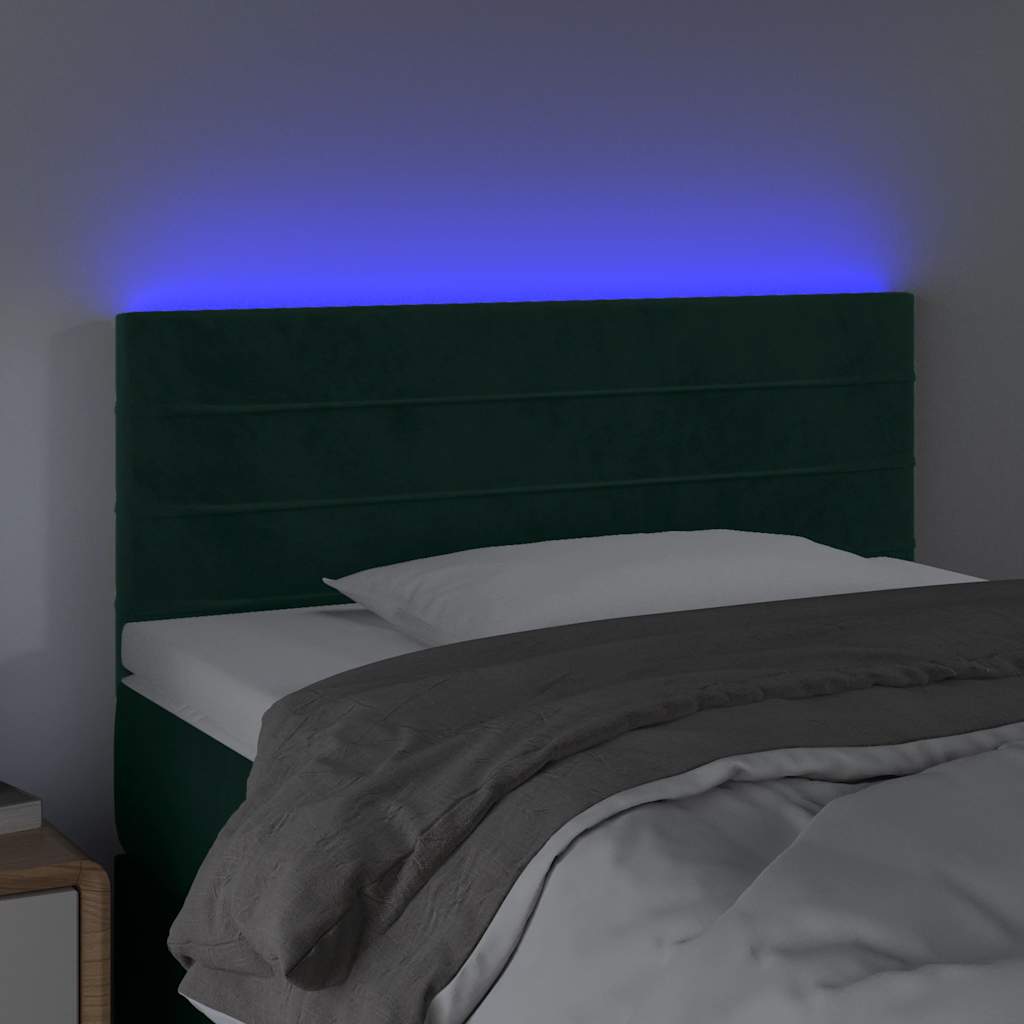 Cabeceira de cama c/luzes LED veludo 100x5x78/88cm verde-escuro