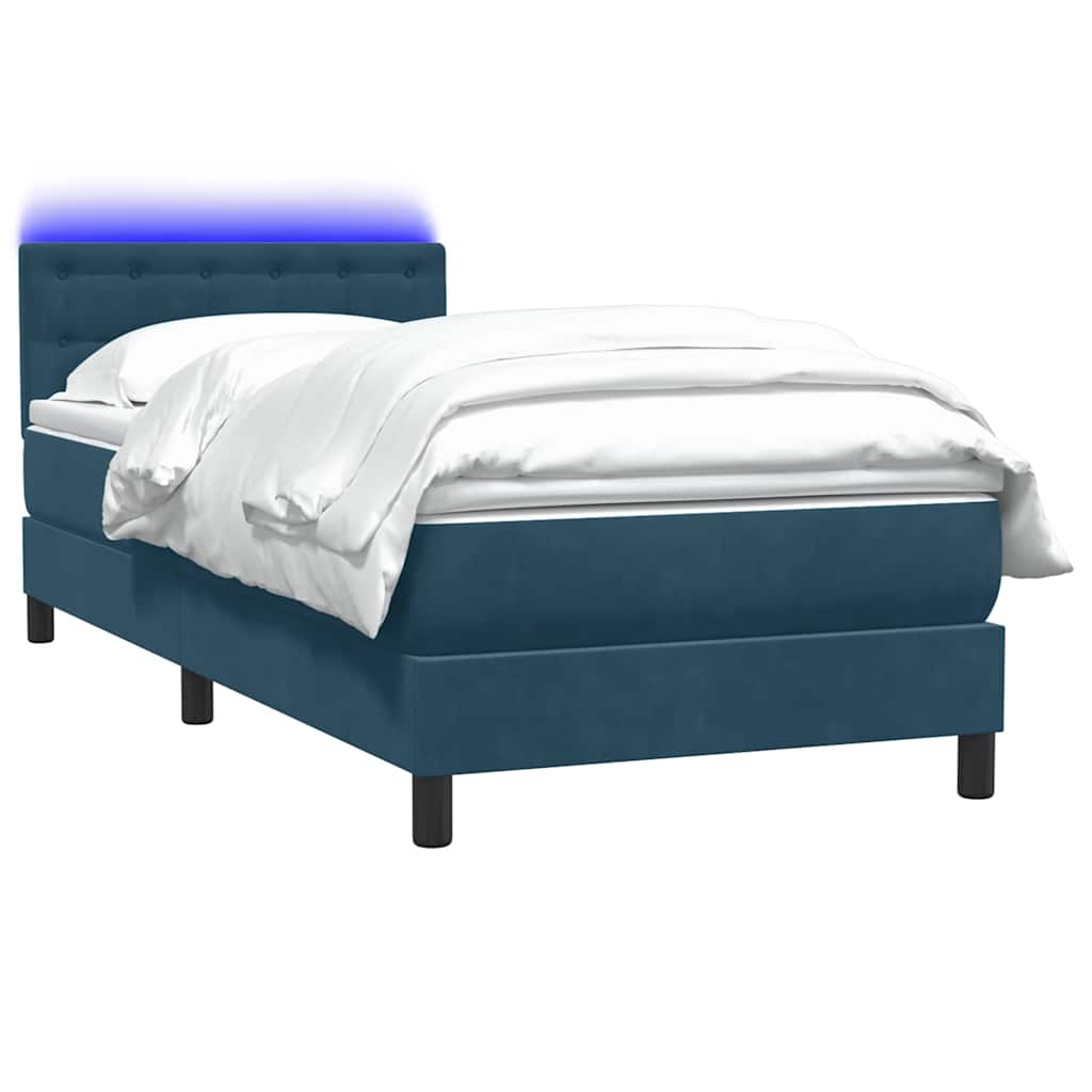 Cama box spring c/ colchão e LED 80x220 cm veludo azul-escuro