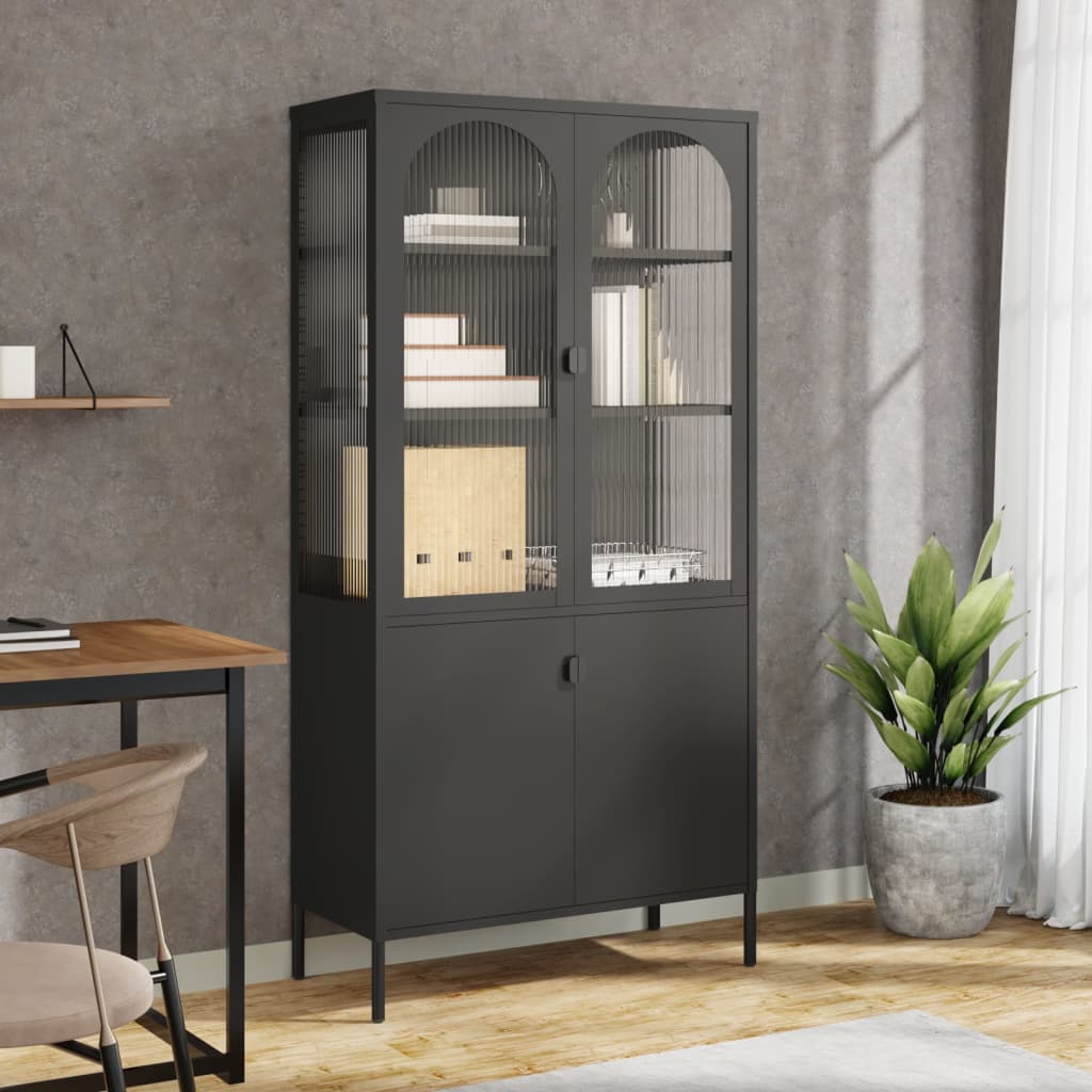 Móvel alto 90x40x180 cm vidro e aço preto
