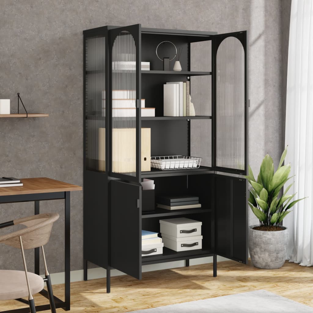 Móvel alto 90x40x180 cm vidro e aço preto
