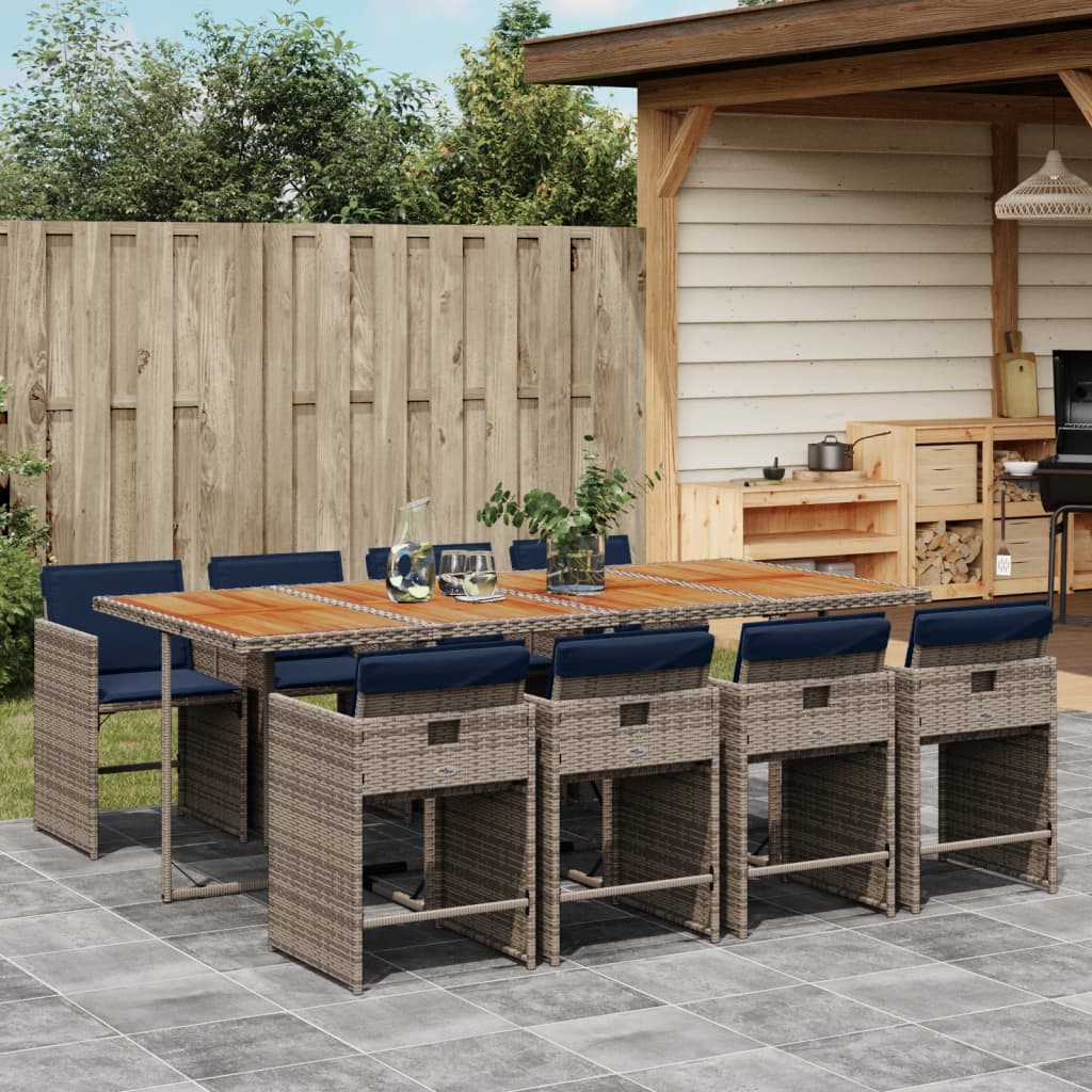 Conjunto de jantar para jardim de 9 peças com almofadas, em rattan sintético cinza