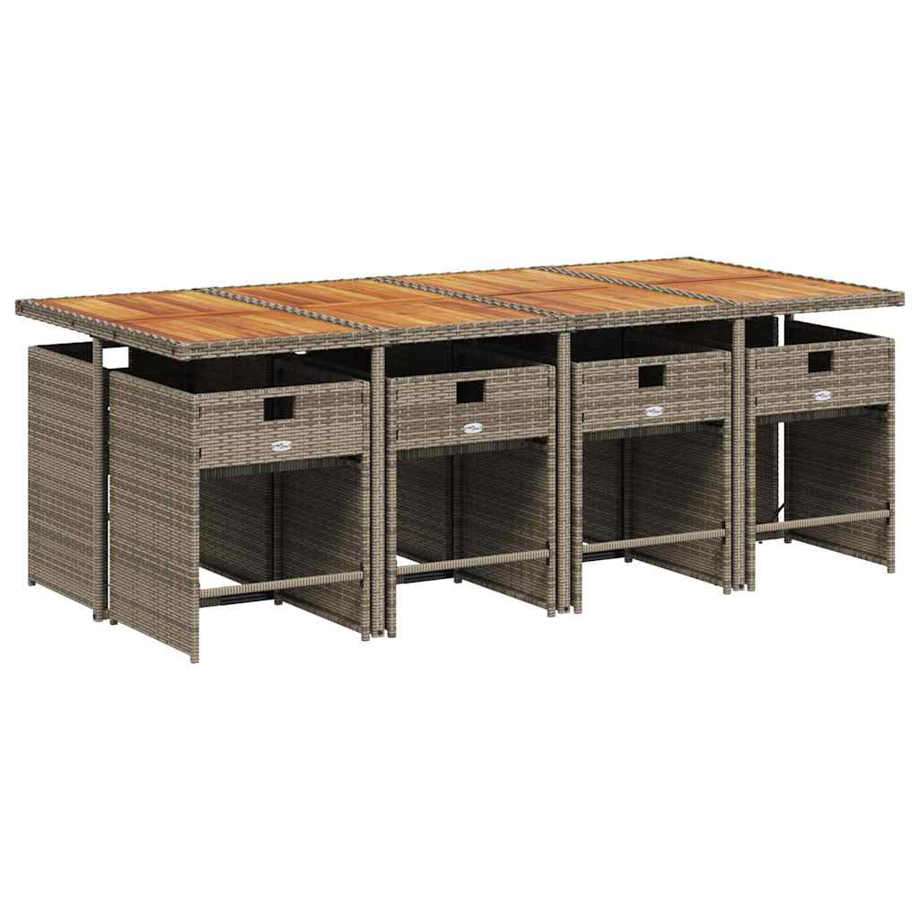Conjunto de jantar para jardim de 9 peças com almofadas, em rattan sintético cinza