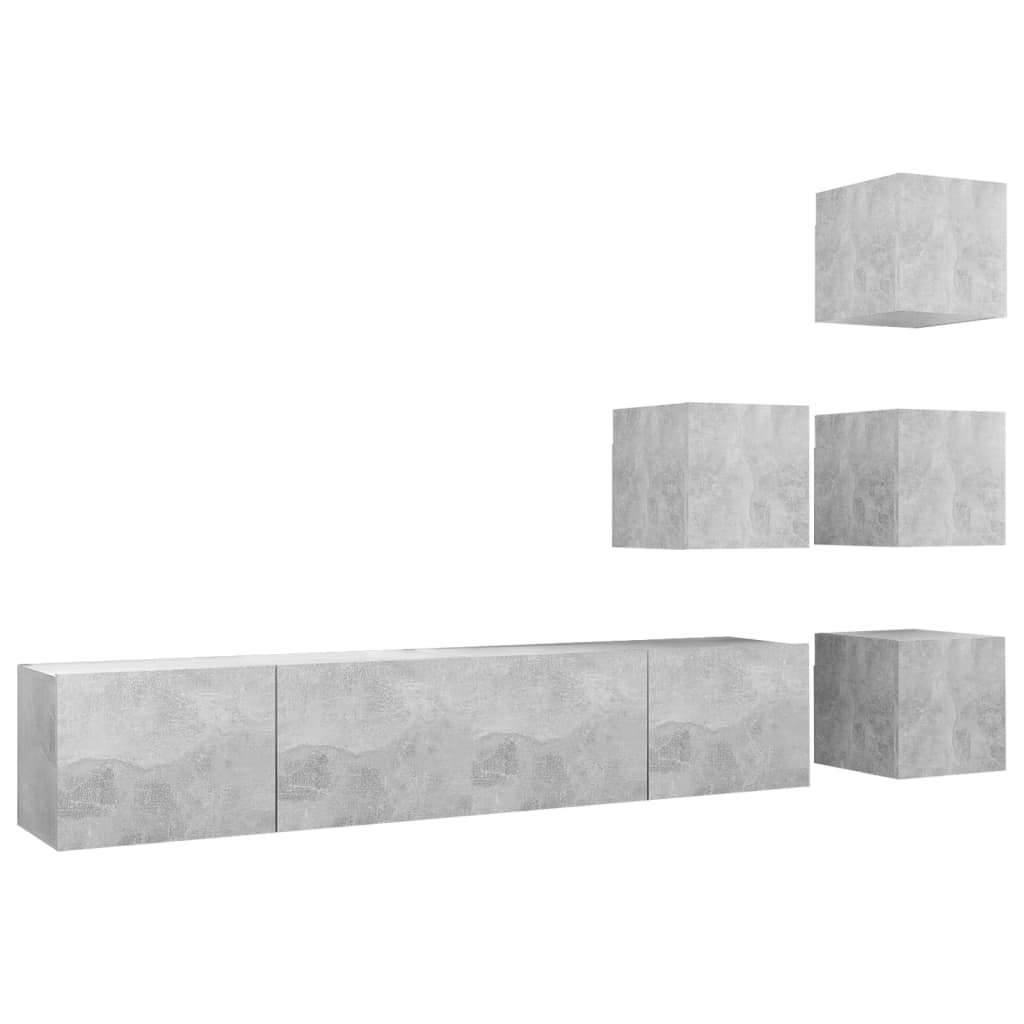 6 Pcs conjunto de móveis de TV contraplacado cinzento cimento