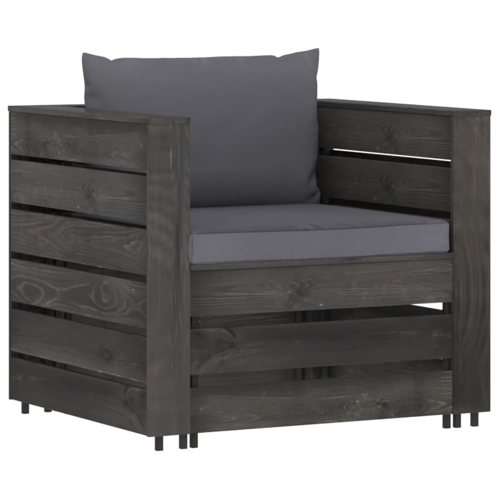 2 Pcs conj. lounge jardim + almofadões madeira impreg. cinzento