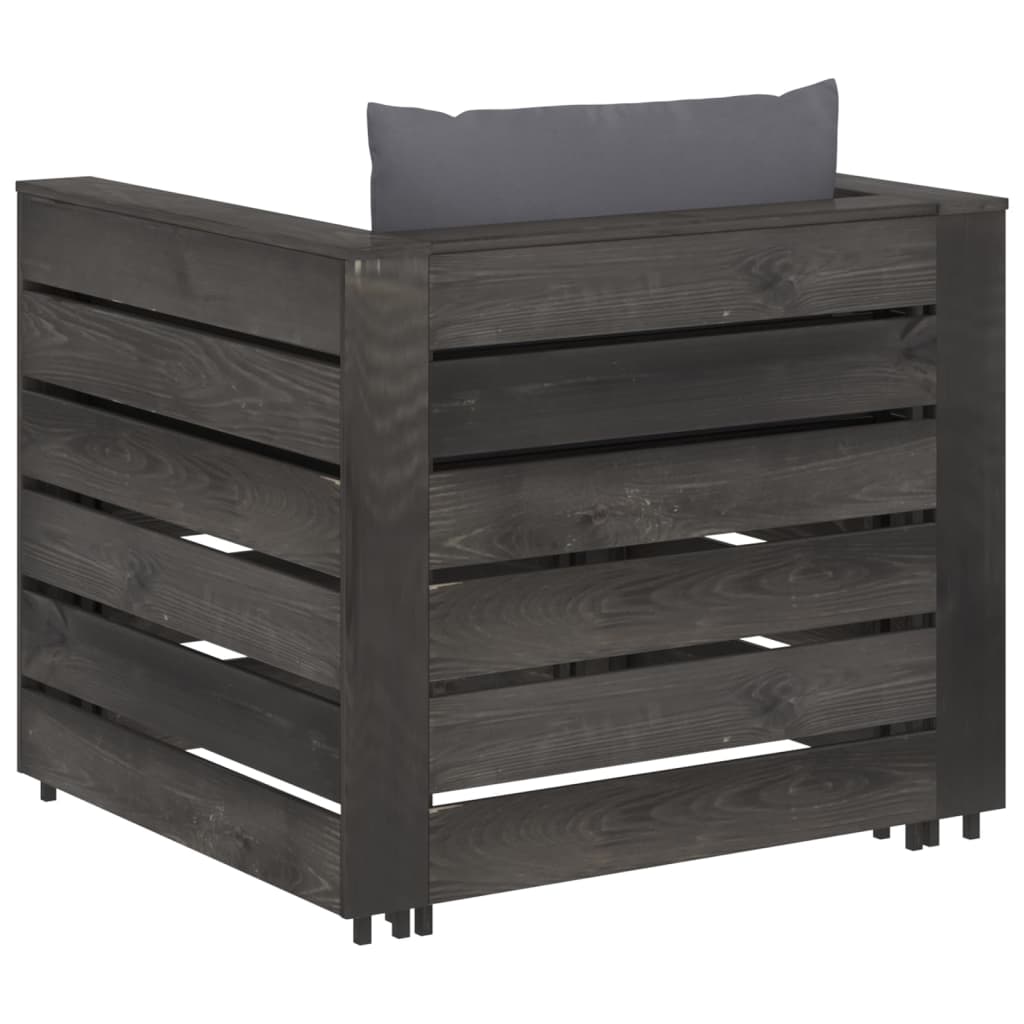 2 Pcs conj. lounge jardim + almofadões madeira impreg. cinzento