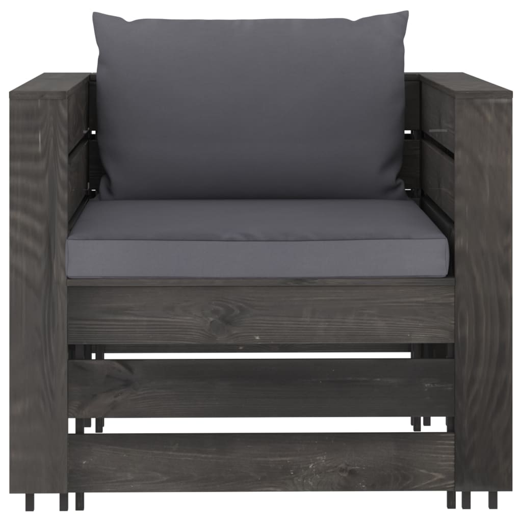 2 Pcs conj. lounge jardim + almofadões madeira impreg. cinzento