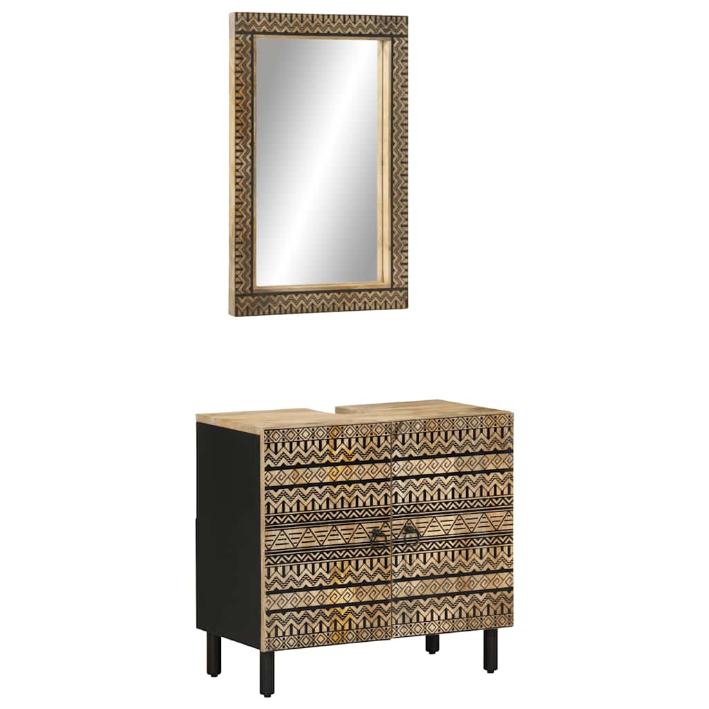 2 Pcs conj. móveis p/ casa de banho madeira mangueira maciça