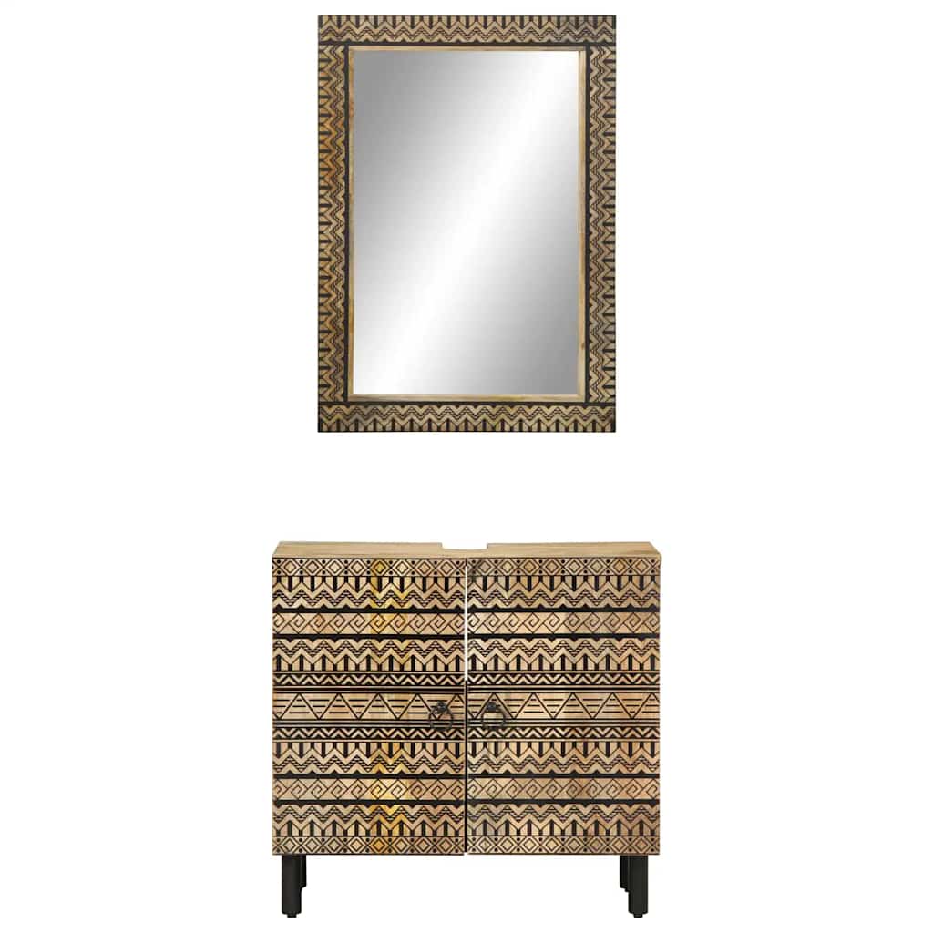 2 Pcs conj. móveis p/ casa de banho madeira mangueira maciça