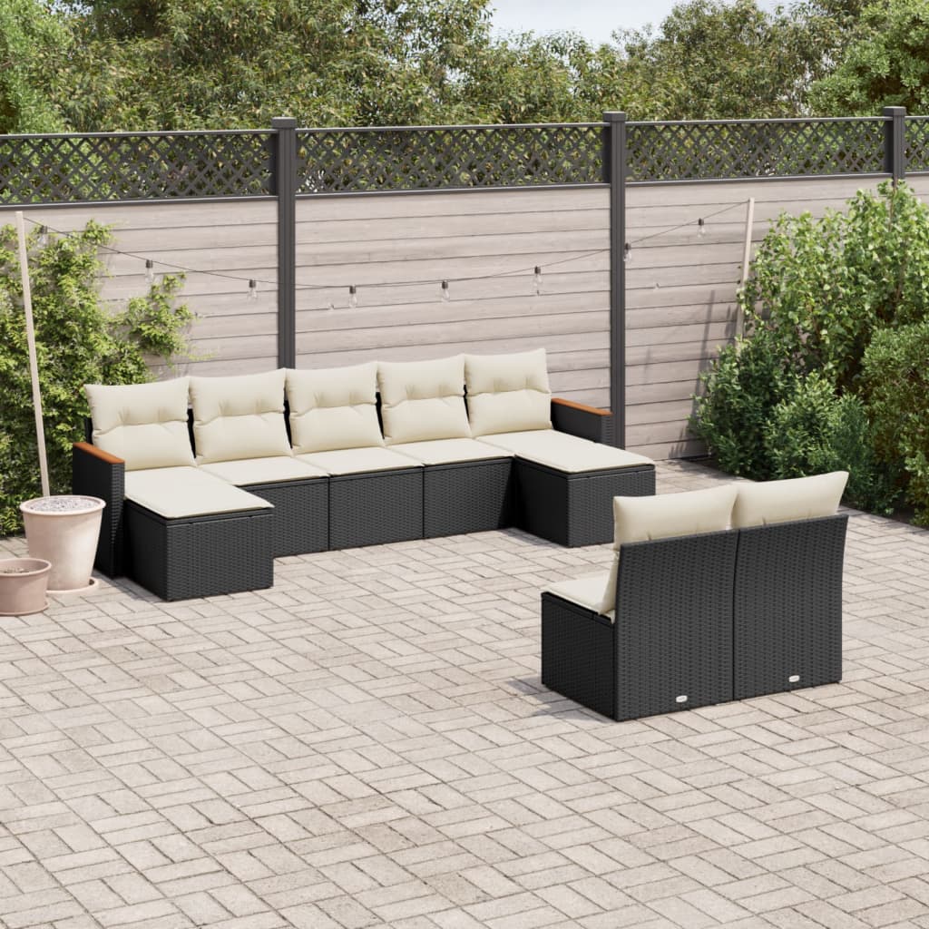 9 Pcs conjunto de sofás p/ jardim c/ almofadões vime PE preto